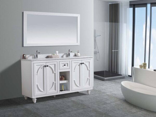 Laviva Odyssey 60" White Double Sink Bathroom Vanity with White Carrara Marble Countertop