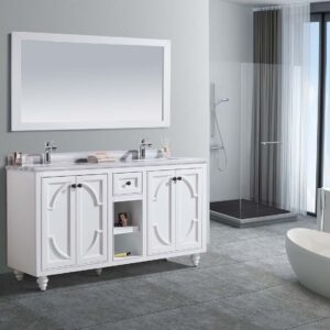 Laviva Odyssey 60" White Double Sink Bathroom Vanity with White Stripes Marble Countertop