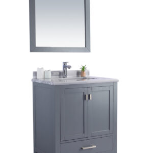 Laviva Wilson 30" Grey Bathroom Vanity with White Stripes Marble Countertop