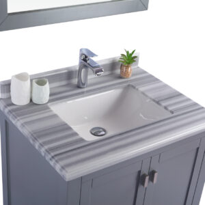 Laviva Wilson 30" Grey Bathroom Vanity with White Stripes Marble Countertop