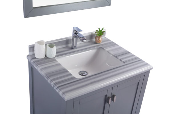 Laviva Wilson 30" Grey Bathroom Vanity with White Stripes Marble Countertop