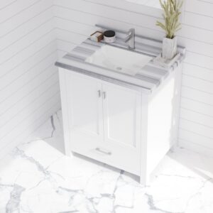 Laviva Wilson 30" White Bathroom Vanity with White Stripes Marble Countertop