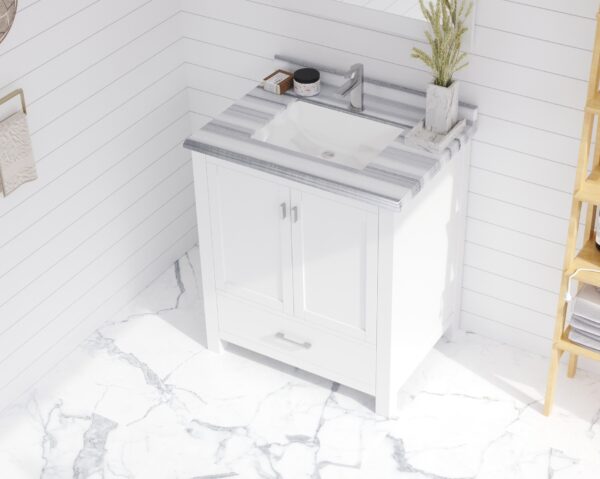 Laviva Wilson 30" White Bathroom Vanity with White Stripes Marble Countertop