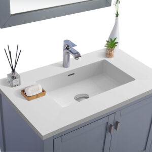 Laviva Wilson 36" Grey Bathroom Vanity with Matte White VIVA Stone Solid Surface Countertop