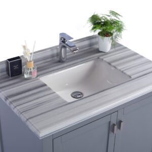 Laviva Wilson 36" Grey Bathroom Vanity with White Stripes Marble Countertop