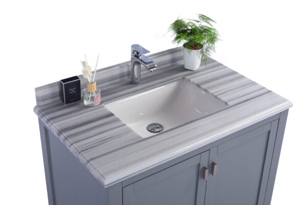 Laviva Wilson 36" Grey Bathroom Vanity with White Stripes Marble Countertop