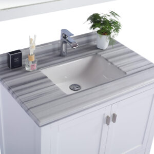 Laviva Wilson 36" White Bathroom Vanity with White Stripes Marble Countertop