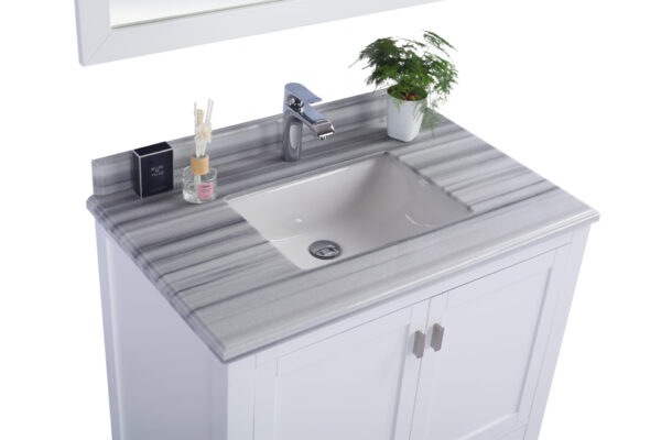 Laviva Wilson 36" White Bathroom Vanity with White Stripes Marble Countertop