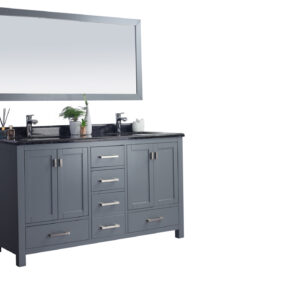 Laviva Wilson 60" Grey Double Sink Bathroom Vanity with Black Wood Marble Countertop