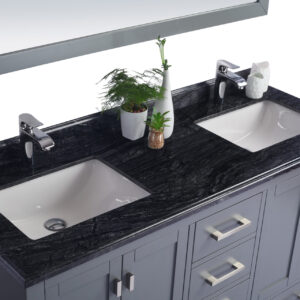 Laviva Wilson 60" Grey Double Sink Bathroom Vanity with Black Wood Marble Countertop