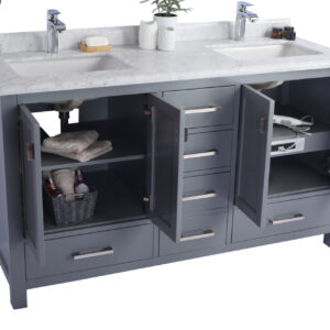 Laviva Wilson 60" Grey Double Sink Bathroom Vanity with Black Wood Marble Countertop