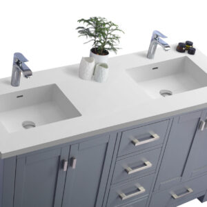 Laviva Wilson 60" Grey Double Sink Bathroom Vanity with Matte White VIVA Stone Solid Surface Countertop