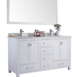 Laviva Wilson 60" White Double Sink Bathroom Vanity with White Carrara Marble Countertop