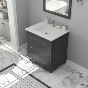 Laviva Luna 30" Maple Grey Bathroom Vanity with Matte White VIVA Stone Solid Surface Countertop