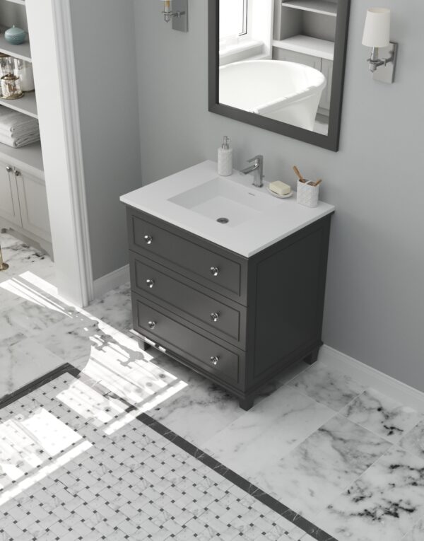 Laviva Luna 30" Maple Grey Bathroom Vanity with Matte White VIVA Stone Solid Surface Countertop