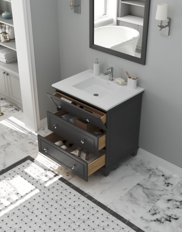 Laviva Luna 30" Maple Grey Bathroom Vanity with Matte White VIVA Stone Solid Surface Countertop