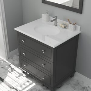 Laviva Luna 30" Maple Grey Bathroom Vanity with Pure White Phoenix Stone Countertop