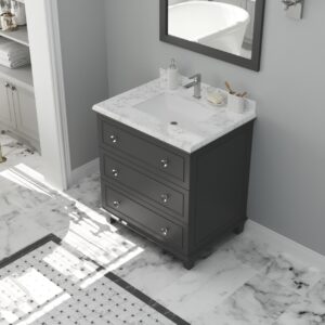 Laviva Luna 30" Maple Grey Bathroom Vanity with White Carrara Marble Countertop