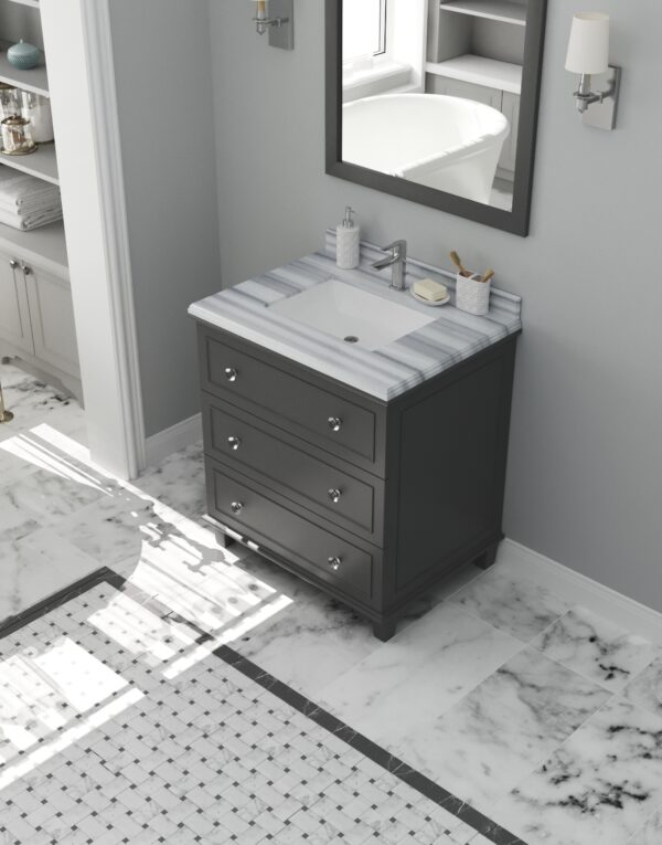 Laviva Luna 30" Maple Grey Bathroom Vanity with White Stripes Marble Countertop