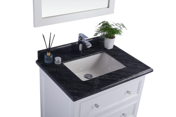 Laviva Luna 30" White Bathroom Vanity with Black Wood Marble Countertop