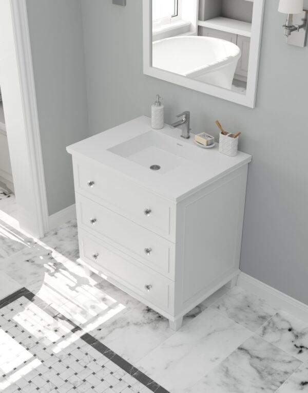 Laviva Luna 30" White Bathroom Vanity with Matte White VIVA Stone Solid Surface Countertop