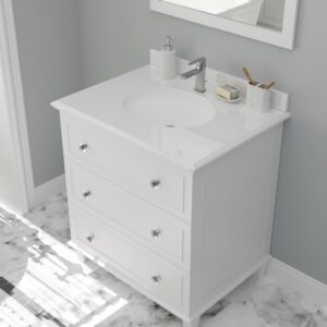 Laviva Luna 30" White Bathroom Vanity with Pure White Phoenix Stone Countertop