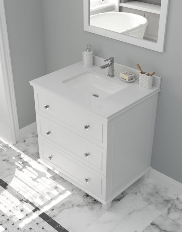 Laviva Luna 30" White Bathroom Vanity with White Quartz Countertop