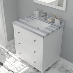 Laviva Luna 30" White Bathroom Vanity with White Stripes Marble Countertop