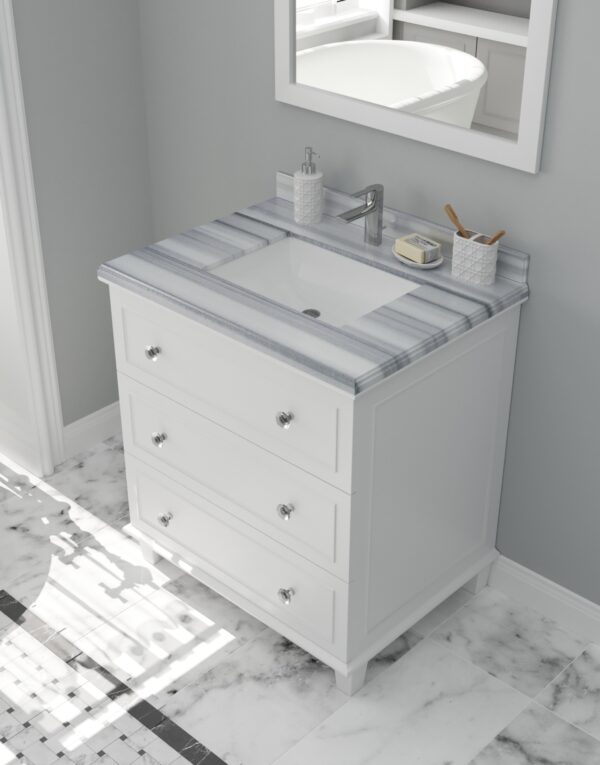 Laviva Luna 30" White Bathroom Vanity with White Stripes Marble Countertop