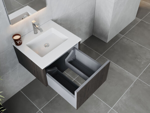 Laviva Legno 24" Carbon Oak Bathroom Vanity with Matte White VIVA Stone Solid Surface Countertop