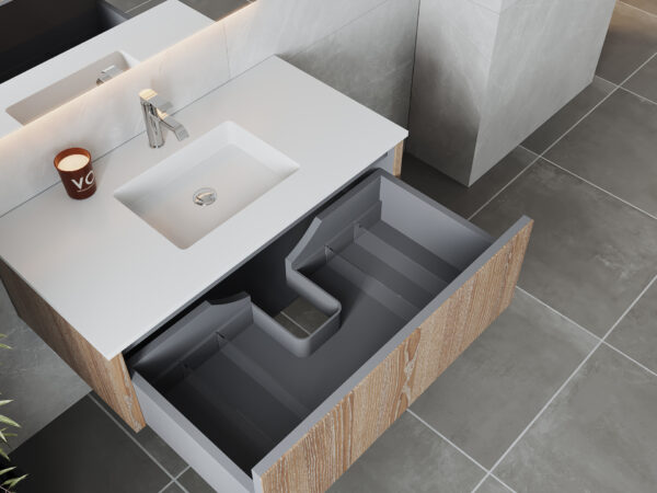 Laviva Legno 42" Weathered Grey Bathroom Vanity with Matte White VIVA Stone Solid Surface Countertop