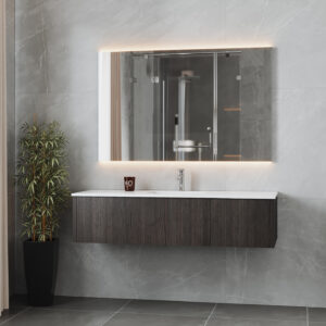 Laviva Legno 60" Carbon Oak Single Sink Bathroom Vanity with Matte White VIVA Stone Solid Surface Countertop