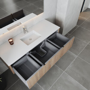 Laviva Legno 60" Weathered Grey Single Sink Bathroom Vanity with Matte White VIVA Stone Solid Surface Countertop