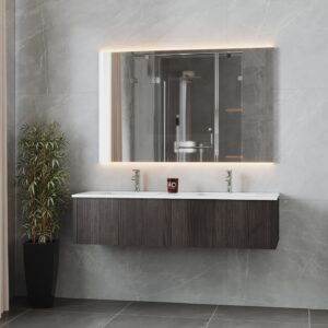 Laviva Legno 60" Carbon Oak Double Sink Bathroom Vanity with Matte White VIVA Stone Solid Surface Countertop