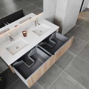 Laviva Legno 60" Weathered Grey Double Sink Bathroom Vanity with Matte White VIVA Stone Solid Surface Countertop