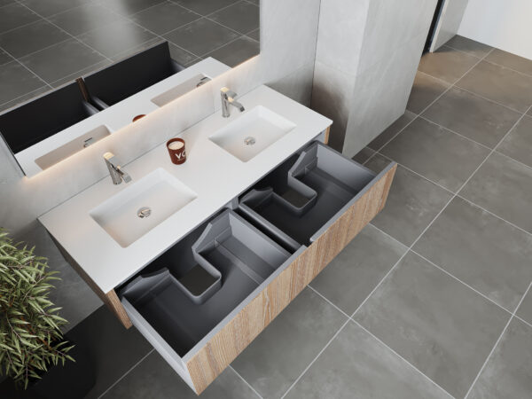 Laviva Legno 60" Weathered Grey Double Sink Bathroom Vanity with Matte White VIVA Stone Solid Surface Countertop