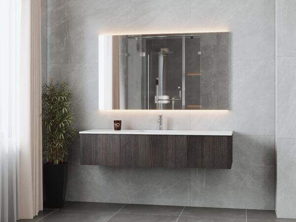 Laviva Legno 66" Carbon Oak Bathroom Vanity with Matte White VIVA Stone Solid Surface Countertop