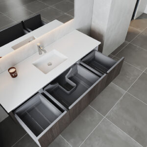 Laviva Legno 66" Carbon Oak Bathroom Vanity with Matte White VIVA Stone Solid Surface Countertop