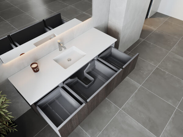 Laviva Legno 66" Carbon Oak Bathroom Vanity with Matte White VIVA Stone Solid Surface Countertop