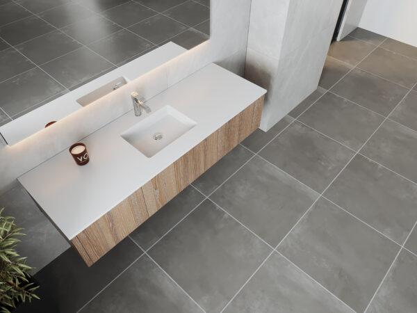 Laviva Legno 66" Weathered Grey Bathroom Vanity with Matte White VIVA Stone Solid Surface Countertop