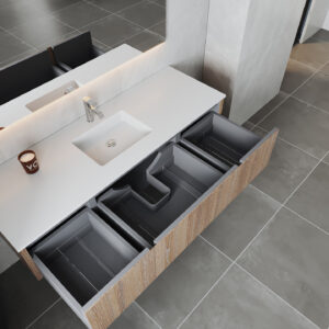 Laviva Legno 66" Weathered Grey Bathroom Vanity with Matte White VIVA Stone Solid Surface Countertop