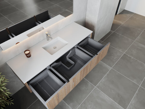 Laviva Legno 66" Weathered Grey Bathroom Vanity with Matte White VIVA Stone Solid Surface Countertop