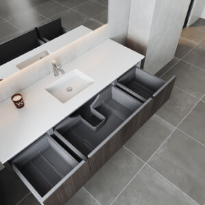 Laviva Legno 72" Carbon Oak Single Sink Bathroom Vanity with Matte White VIVA Stone Solid Surface Countertop