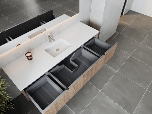 Laviva Legno 72" Weathered Grey Single Sink Bathroom Vanity with Matte White VIVA Stone Solid Surface Countertop