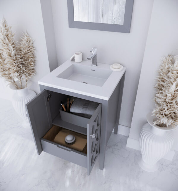 Laviva Mediterraneo 24" Grey Bathroom Vanity with Matte White VIVA Stone Solid Surface Countertop