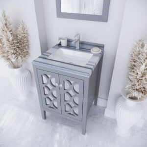 Laviva Mediterraneo 24" Grey Bathroom Vanity with White Stripes Marble Countertop