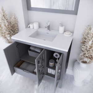 Laviva Mediterraneo 36" Grey Bathroom Vanity with Matte White VIVA Stone Solid Surface Countertop