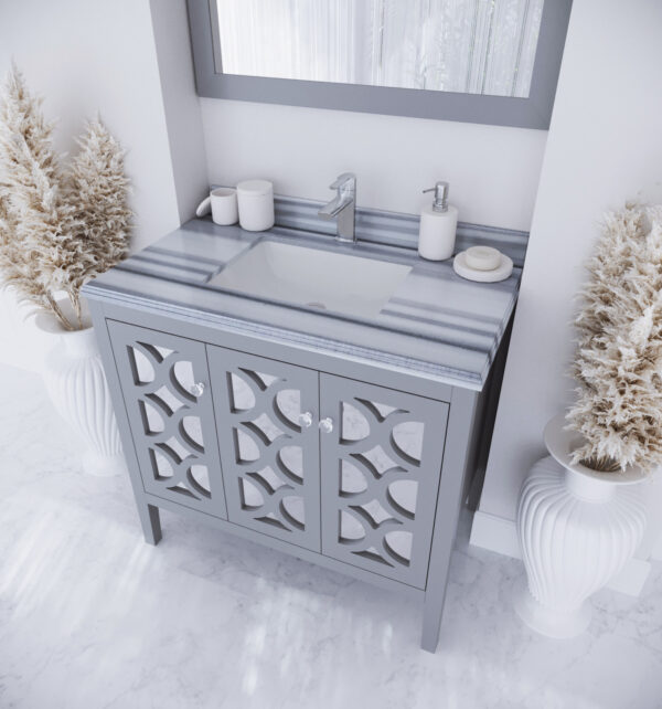 Laviva Mediterraneo 36" Grey Bathroom Vanity with White Stripes Marble Countertop