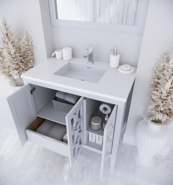 Laviva Mediterraneo 36" White Bathroom Vanity with Matte White VIVA Stone Solid Surface Countertop