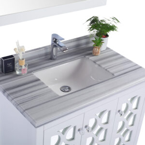 Laviva Mediterraneo 36" White Bathroom Vanity with White Stripes Marble Countertop